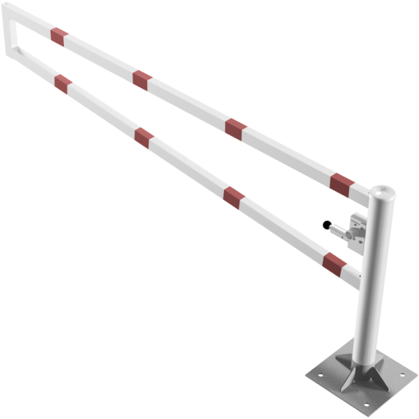 Swiveling gates | to be fixed by plugs, hot-dip galvanized and white coated with red reflecting rings | total width: 2500 mm | with triangular lock